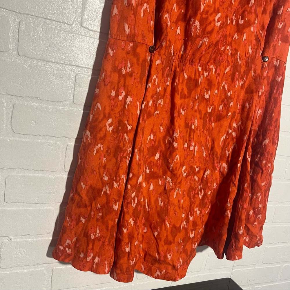 Free People Dress Womens Fake Love Printed Mini Dress Vibrant Orange Ties Large - Picture 4 of 7